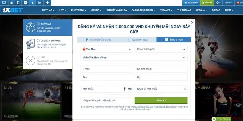 Đăng nhập 1xbet nhanh nhất